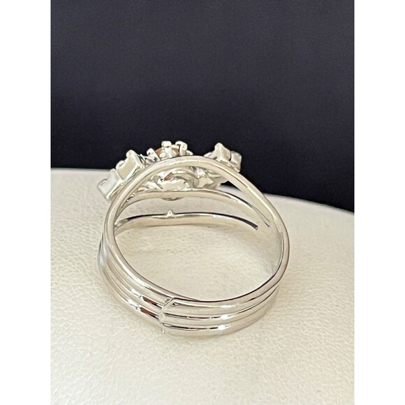 Vintage 1960s Cocktail Ring Silver Orange Rhinestones Mid Century Modern - 4K - Picture 3 of 3